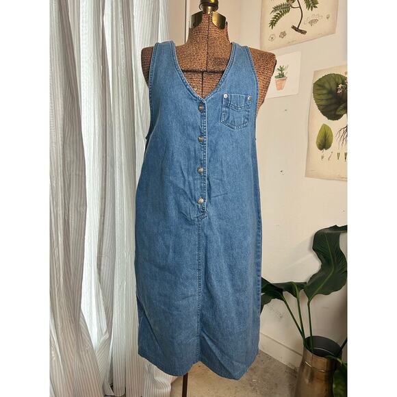Blue J. Dresses & Skirts - Vintage Blue J Womens Denim Jumper Dress Wash Cotton V-Neck Midi Sleeveless S